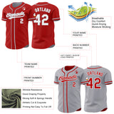 Custom Red White-Gray Reversible Button-Down Baseball Jersey