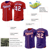 Custom Red White-Purple Reversible Button-Down Baseball Jersey