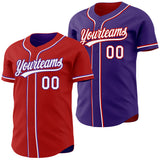 Custom Red White-Purple Reversible Button-Down Baseball Jersey