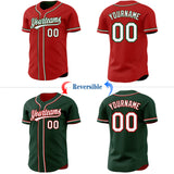 Custom Red White-Green Reversible Button-Down Baseball Jersey