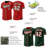 Custom Red White-Green Reversible Button-Down Baseball Jersey
