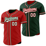 Custom Red White-Green Reversible Button-Down Baseball Jersey