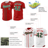 Custom Red Kelly Green-White Reversible Button-Down Baseball Jersey