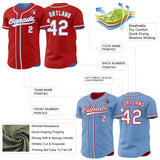Custom Red White-Light Blue Reversible Button-Down Baseball Jersey