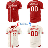 Custom Red-Cream Reversible Button-Down Baseball Jersey