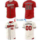 Custom Red Black-Cream Reversible Button-Down Baseball Jersey