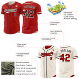 Custom Red Black-Cream Reversible Button-Down Baseball Jersey