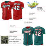 Custom Red White-Teal Reversible Button-Down Baseball Jersey