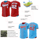 Custom Red White-Sky Blue Reversible Button-Down Baseball Jersey