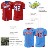 Custom Red White-Electric Blue Reversible Button-Down Baseball Jersey