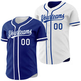 Custom Royal-White Reversible Button-Down Baseball Jersey