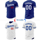 Custom Royal White-Red Reversible Button-Down Baseball Jersey