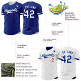 Custom Royal White-Red Reversible Button-Down Baseball Jersey
