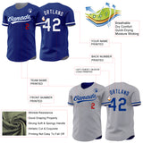 Custom Royal Gray Reversible Button-Down Baseball Jersey