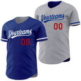 Custom Royal Gray Reversible Button-Down Baseball Jersey