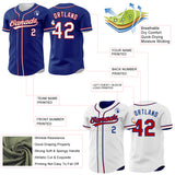 Custom Royal White-Red Reversible Button-Down Baseball Jersey