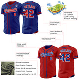 Custom Royal Red-White Reversible Button-Down Baseball Jersey