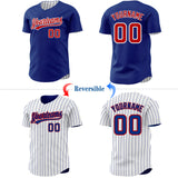 Custom Royal White Royal Pinstripe Reversible Button-Down Baseball Jersey