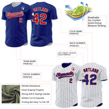 Custom Royal White Royal Pinstripe Reversible Button-Down Baseball Jersey