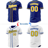 Custom Royal Yellow-White Reversible Button-Down Baseball Jersey