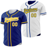Custom Royal Yellow-White Reversible Button-Down Baseball Jersey