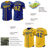 Custom Royal-Yellow Reversible Button-Down Baseball Jersey
