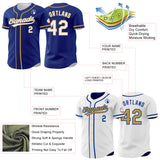 Custom Royal White-Old Gold Reversible Button-Down Baseball Jersey