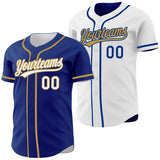 Custom Royal White-Old Gold Reversible Button-Down Baseball Jersey
