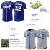 Custom Royal White-Gray Reversible Button-Down Baseball Jersey