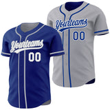 Custom Royal White-Gray Reversible Button-Down Baseball Jersey