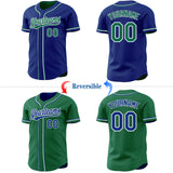Custom Royal Kelly Green-White Reversible Button-Down Baseball Jersey