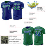 Custom Royal Kelly Green-White Reversible Button-Down Baseball Jersey