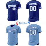 Custom Royal White-Light Blue Reversible Button-Down Baseball Jersey