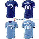 Custom Royal-White Reversible Button-Down Baseball Jersey