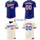 Custom Royal Cream Reversible Button-Down Baseball Jersey
