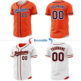 Custom Orange Navy-White Reversible Button-Down Baseball Jersey