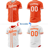 Custom Orange-White Reversible Button-Down Baseball Jersey