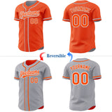 Custom Orange White-Gray Reversible Button-Down Baseball Jersey