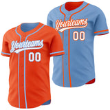 Custom Orange White-Light Blue Reversible Button-Down Baseball Jersey