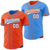 Custom Orange White-Electric Blue Reversible Button-Down Baseball Jersey