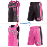 Custom Black Pink Pinstripe-White Side Panels Reversible Double Side Sublimation Basketball Set Jersey