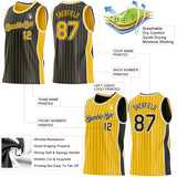 Custom Black Gold Pinstripe-White Side Panels Reversible Double Side Sublimation Basketball Set Jersey