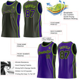 Custom Black Neon Green Pinstripe-Purple Side Panels Reversible Double Side Sublimation Basketball Set Jersey