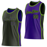 Custom Black Neon Green Pinstripe-Purple Side Panels Reversible Double Side Sublimation Basketball Set Jersey