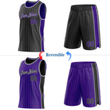 Custom Black Gray Pinstripe-Purple Side Panels Reversible Double Side Sublimation Basketball Set Jersey