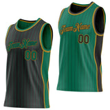 Custom Black Kelly Green Pinstripe-Old Gold Side Panels Reversible Double Side Sublimation Basketball Set Jersey