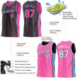 Custom Black Pink Pinstripe-Light Blue Side Panels Reversible Double Side Sublimation Basketball Set Jersey