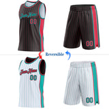 Custom Black Neon Pink Pinstripe Aqua-?¨ª¡ä?? Side Panels Reversible Double Side Sublimation Basketball Set Jersey