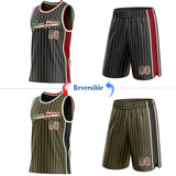 Custom Black Olive Cream Pinstripe Side Panels Reversible Double Side Sublimation Basketball Set Jersey