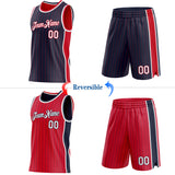 Custom Navy Red Pinstripe-White Side Panels Reversible Double Side Sublimation Basketball Set Jersey